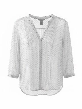 H&M White Blouse with Black Polka Dots Size 6 Sheer Office Minimalist Parisian